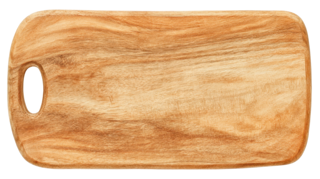Wooden cutting board showcased on a white background for kitchen use and culinary preparation