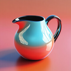 A glossy, vibrant ceramic pitcher with a sleek handle and spout Made with generative AI