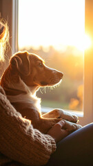 Dog Lying Peacefully in Owner's Lap While Sunlight Filters Through