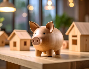 Custom Wooden Piggy Bank on Table with Home Decor Elements