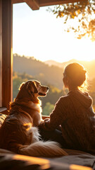 Relaxing Moment Between Owner and Pet in Serene Nature Setting