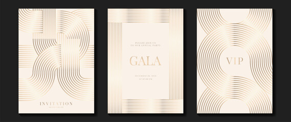 Obraz na płótnie Canvas Luxury wedding invitation card background vector. Golden elegant gold wavy lines on light background. Premium design illustration for wedding and vip cover template, banner, poster.