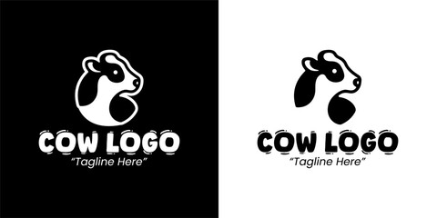 Professional Black and White Cow Logo Design for Branding in Agriculture and Dairy Industry