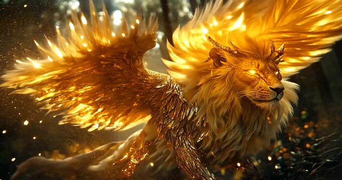 Golden winged lion creature
