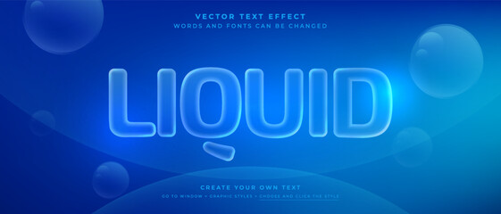 Liquid glass text effect with bubbles on a blue gradient background