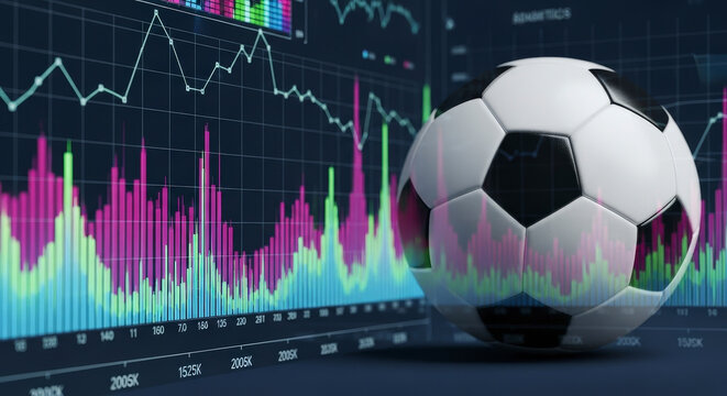 Soccer Ball Overlaying Financial Data Charts with Diverse Colors Depicting Business Statistics and Analysis