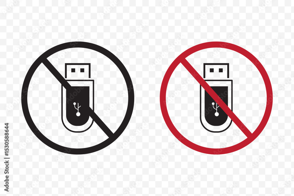 Poster no or stop. usb stick icon. computer memory component sign. data storage symbol. prohibited ban stop