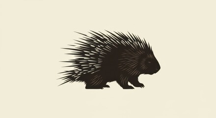Stylized Porcupine Silhouette with Sharp Spines on Sandy Cream Background