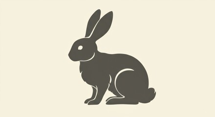 Obraz premium Stylized Silhouette of a Crouched Rabbit with Upward Ears