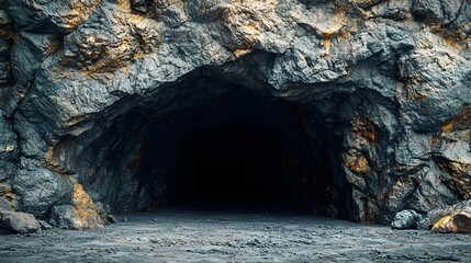 Exterior view of a cave entrance in a historical mining area