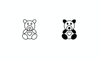 Teddy Bear icons set Line and Glyph black vector icon stock illustration