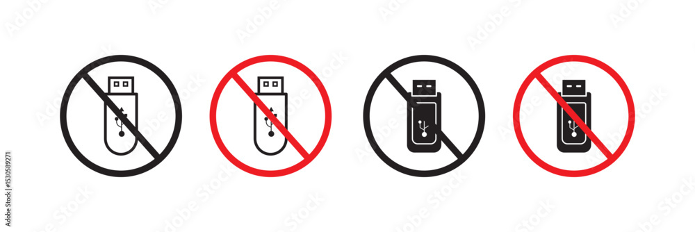 Poster no or stop. usb stick icon. computer memory component sign. data storage symbol. prohibited ban stop