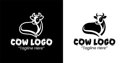 Simple and Elegant Black and White Cow Logo for Branding in the Agriculture Sector
