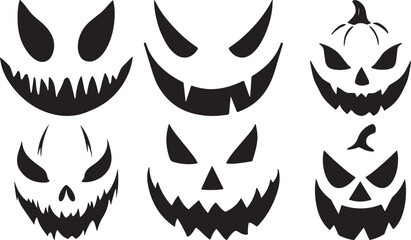 Spooky Jack-o'-Lantern Face Silhouettes Set for Halloween Design