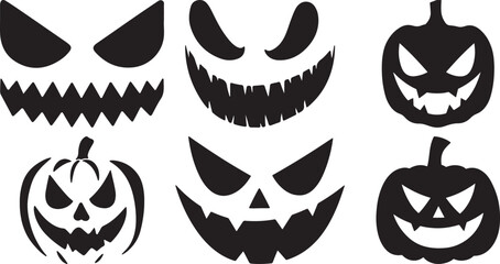 Halloween Jack-o'-Lantern Faces Silhouette Vector Icons Pack