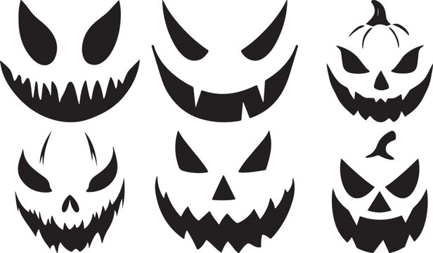 Spooky Jack-o'-Lantern Face Silhouettes Set for Halloween Design