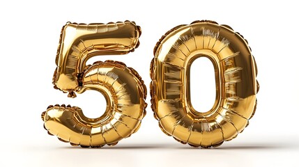 Golden number  50  balloons on white background