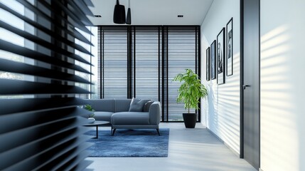Fototapeta premium Modern living room interior design with dark shades.