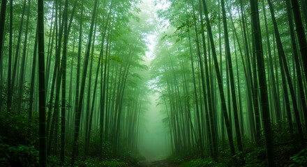 Obraz premium Misty Bamboo Forest in the Mountains 