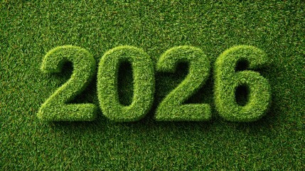The year 2026 formed with lush green grass on a grassy background