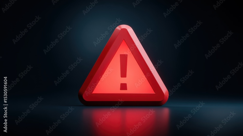 Poster red triangular warning sign with exclamation mark a 3d render on dark background