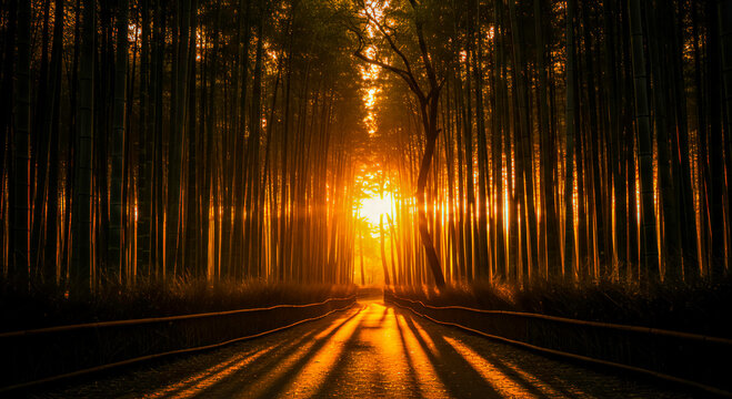 Sunset in a Bamboo Grove - Powered by Adobe