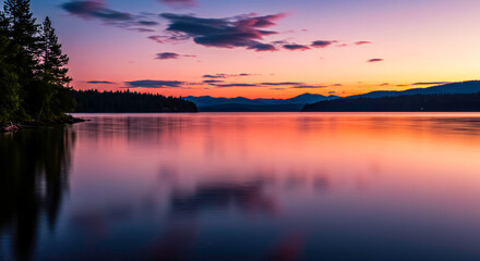 Obraz premium Sunset Reflections on Tranquil Lake 