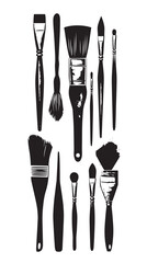 painting instruments Silhouettes isolated on white background