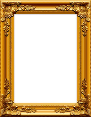 beautiful ornate realistic gilded gold picture painting frame upright portrait vector isolated on transparent background
