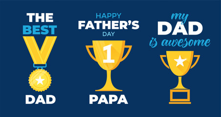 Set of designs for Father’s Day for banners, posters, or greeting cards. Best dad-ever concept. Promotion and greeting designs for Fathers day.
