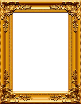 beautiful ornate realistic gilded gold picture painting frame upright portrait vector isolated on transparent background
