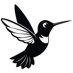 Monochromatic hummingbird is flying with outstretched wings, presented in elegant, stylized minimalism
