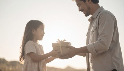 ギフトを手渡す親子 / 喜びあふれる贈り物 / 家族の絆と微笑み