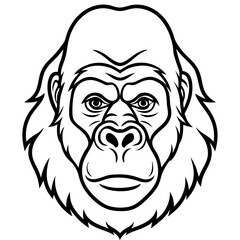 Detailed Gorilla Head Line Art Illustration on White Background for Banner or Advertisement Design Project with Black and White Colors