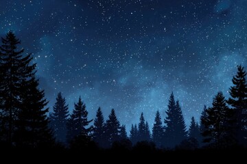 Naklejka premium Dark forest silhouettes against a starry night sky