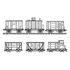 minimalist freight train vector line art drawing style