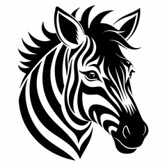 Zebra Head Silhouette Illustration on White Background for Graphic Design Animal Theme Wildlife Concept and Creative Projects in Black and