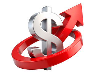  Twisting Red Growth Arrow Around Dollar Sign, 3D Financial Concept, isolated