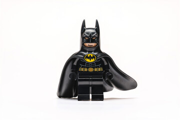 Naklejka premium Antalya, Turkey - June 11, 2025: Batman Lego minifigure on white background
