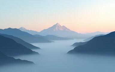 Minimalist mountain range under a tranquil sky calming rhythms. High quality