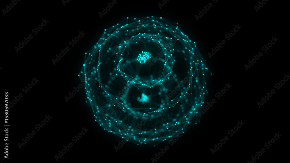 Poster blue sphere consisting of points and lines. modern wireframe elements. technology grid sphere. 3d re
