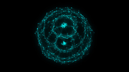 Blue sphere consisting of points and lines. Modern wireframe elements. Technology grid sphere. 3d rendering.