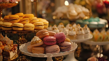 Decadent dessert selection with macarons and pastries
