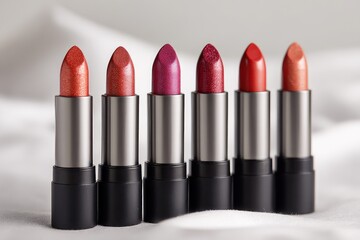 Obraz premium Row of six lipsticks in varying shades of red and pink