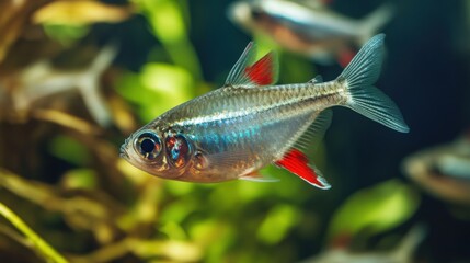 Fototapeta premium A colorful small fish swimming gracefully through underwater environment