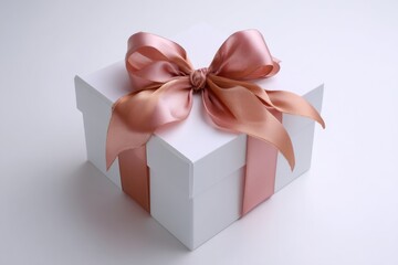 Obraz premium White gift box with a blush-toned ribbon bow