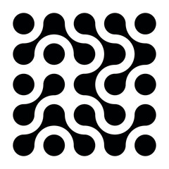 Abstract pattern of black connected dots, metaball. Minimalist pattern of circles, dots. Dots movement icon. Isolated vector illustration on white background for banners, stickers, prints, posters.