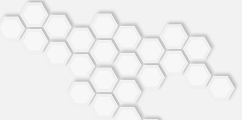 White hexagonal tiles arranged in a cluster pattern light gray surface creating  modern design.