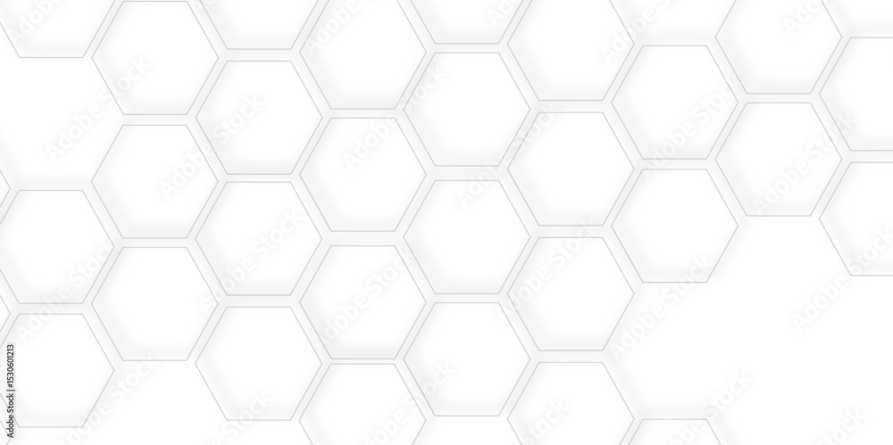 Poster soft focus cluster of white hexagons geometric pattern white background
