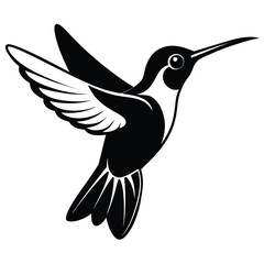 Obraz premium Silhouette of a hummingbird with its wings spread in full flight stands out vividly